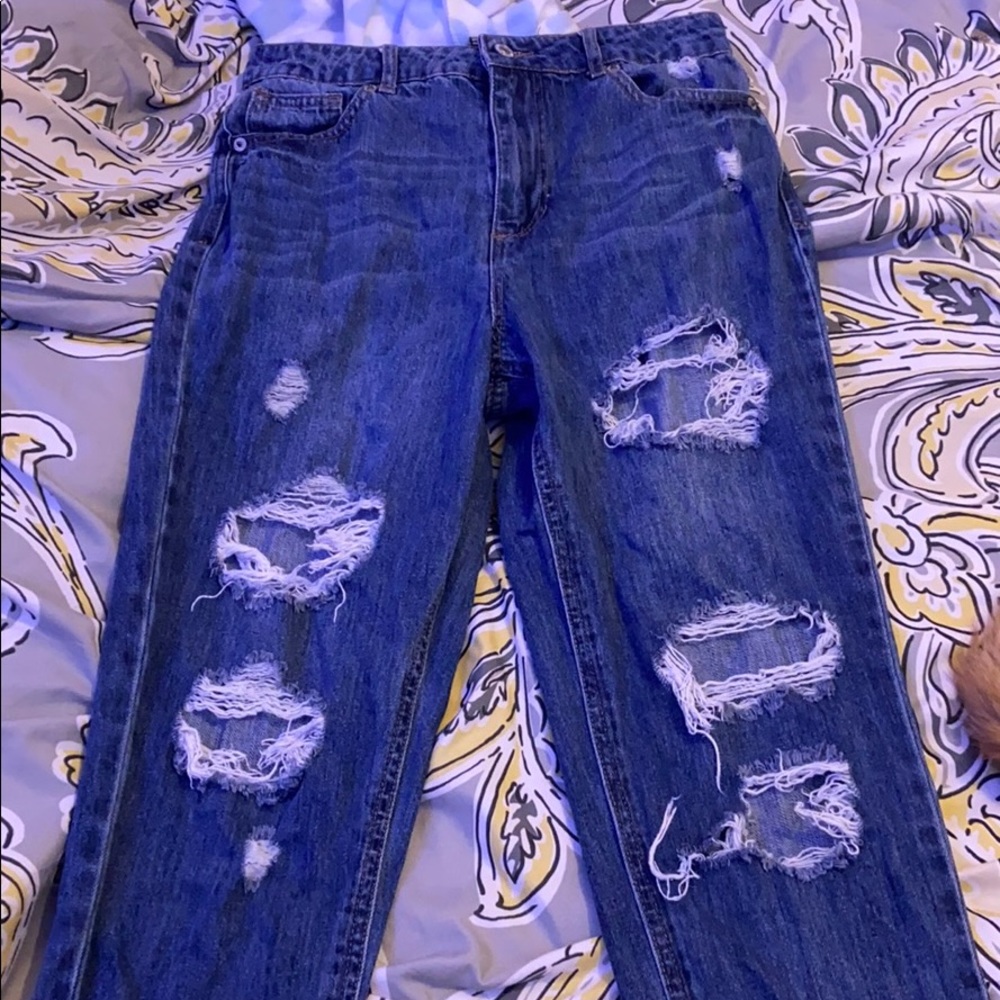 High waisted cut out mom jeans